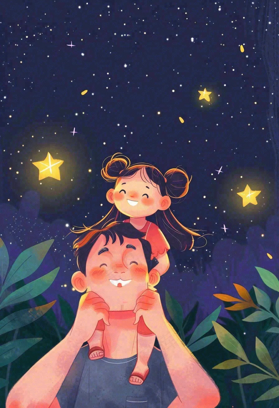 父亲节爸爸和孩子互动温馨卡通插画背景