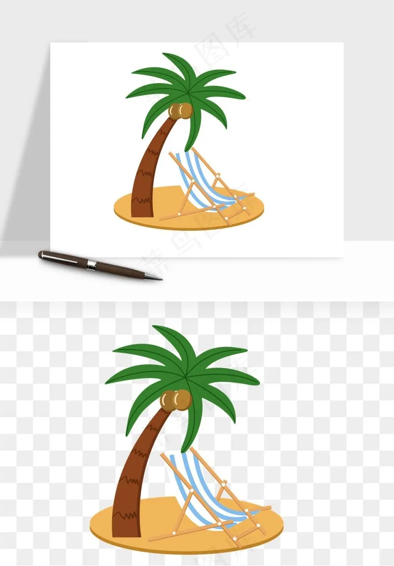 卡通沙滩椰子树png免抠