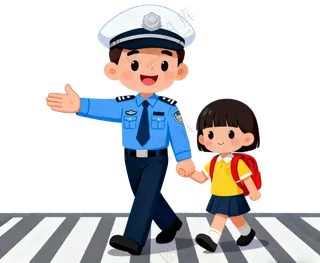 警察叔叔带小学生过马路
