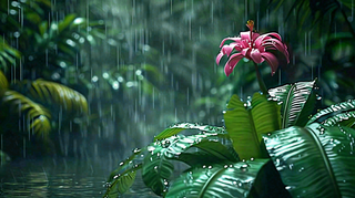 春天雨水森林植物的雨滴谷雨摄影图