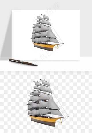 手绘航行帆船png免抠