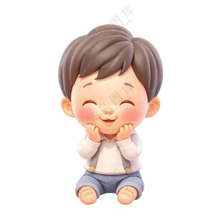 一个小男孩在坐着傻笑