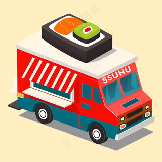 寿司餐车 2.5D扁平插画