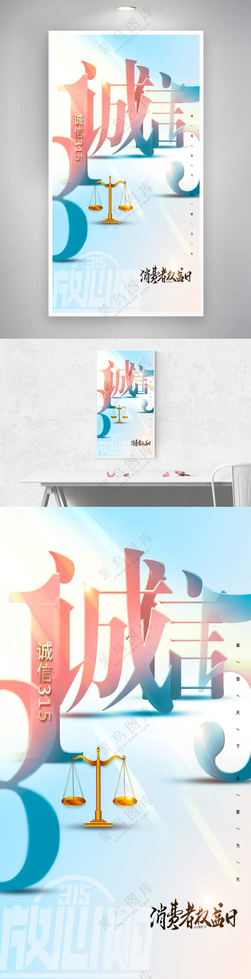 大气诚信文字创意315海报