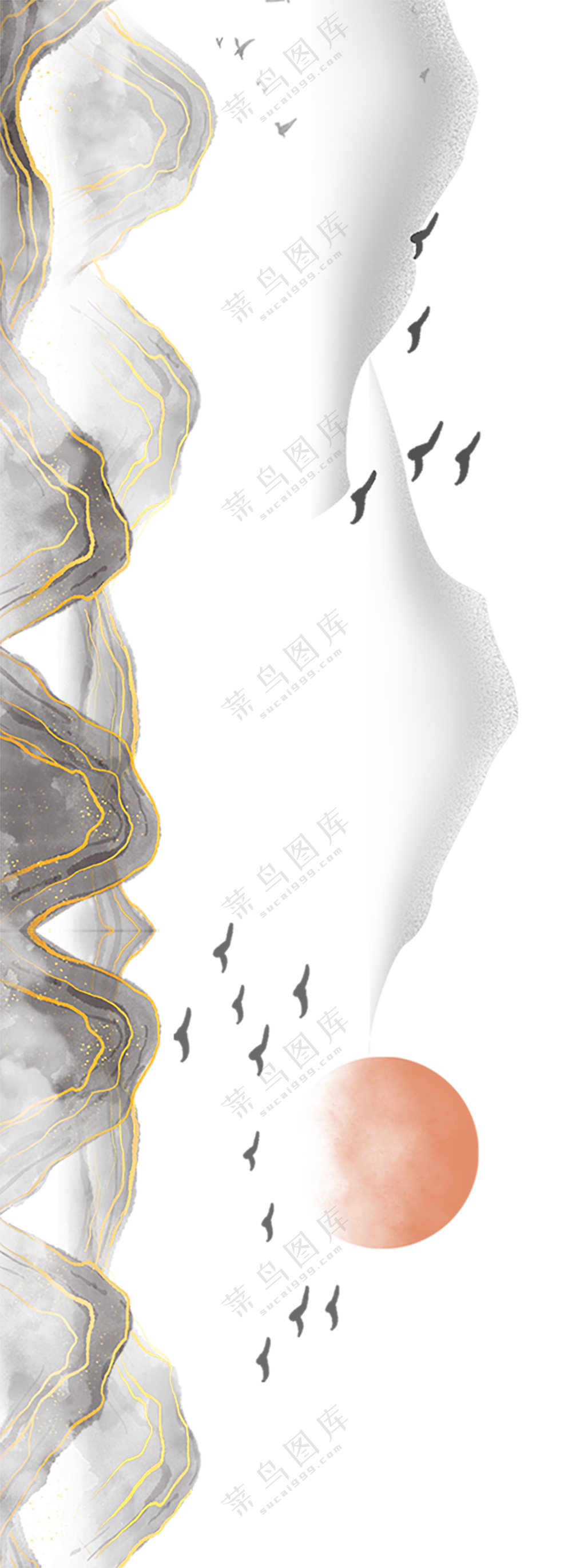 水墨画  免扣素材  透明素材  水墨画日出
