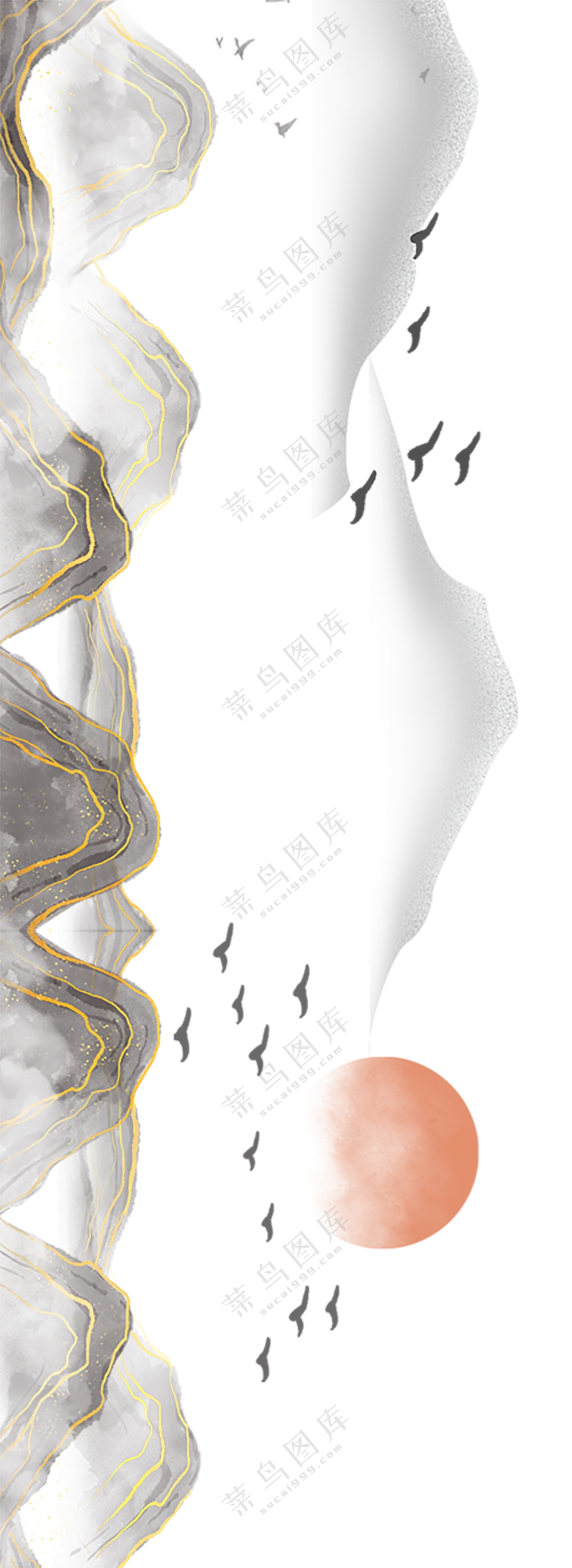 水墨画  免扣素材  透明素材  水墨画日出