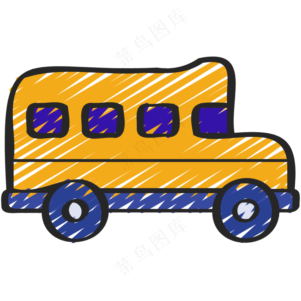 黄色校车 巴士车 铅笔手绘图标icon