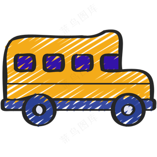 黄色校车 巴士车 铅笔手绘图标icon