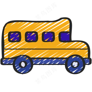 黄色校车 巴士车 铅笔手绘图标icon