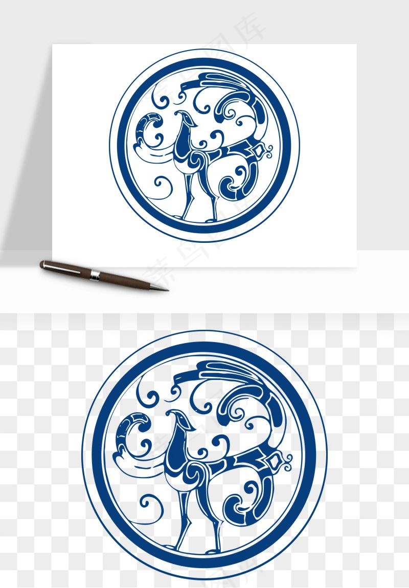 青花瓷花纹花卉图案png免抠