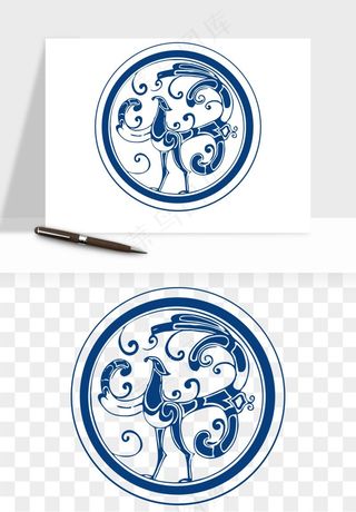 青花瓷花纹花卉图案png免抠