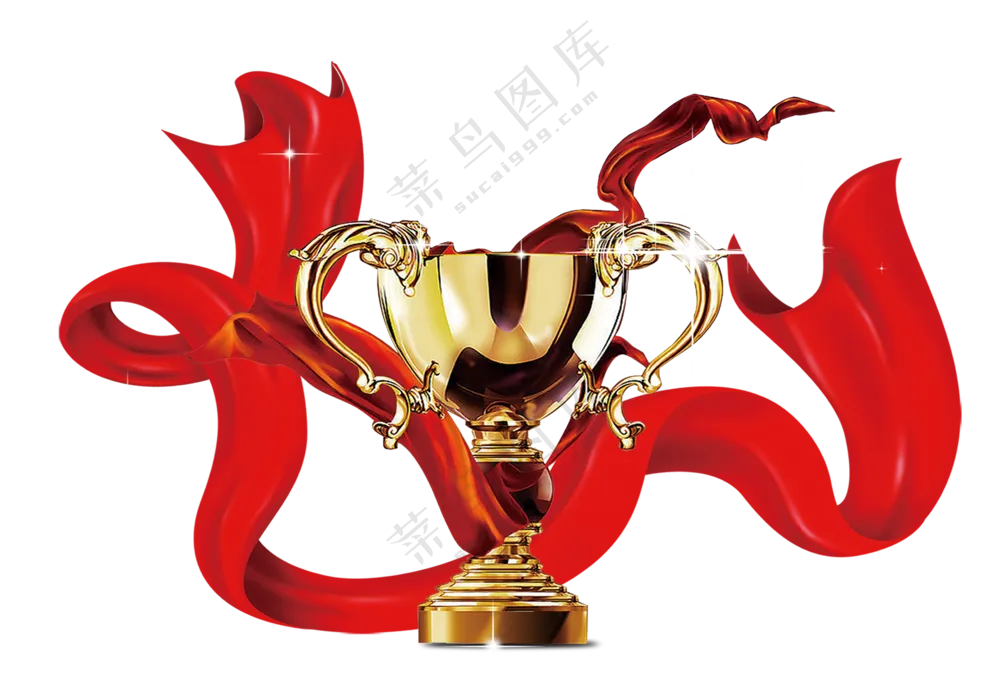 绸带星光装饰金质奖杯免抠图片素材