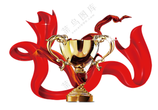 绸带星光装饰金质奖杯免抠图片素材