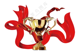 绸带星光装饰金质奖杯免抠图片素材