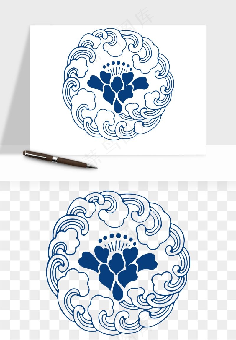 青花瓷花纹花卉图案png免抠