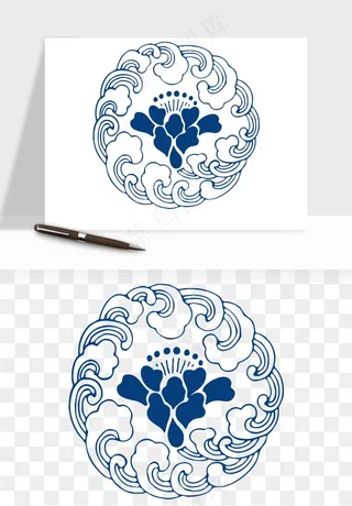 青花瓷花纹花卉图案png免抠