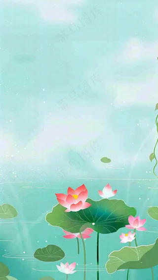 夏天荷花荷叶清凉小清新淡雅立夏夏至暑插画背景