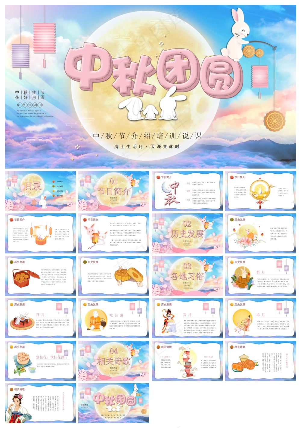 中秋团圆中秋节介绍培训PPTPPT模板