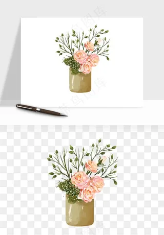 手绘花瓶花艺png免抠