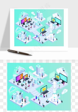 立体2.5D公司人物办公场景矢量png免抠