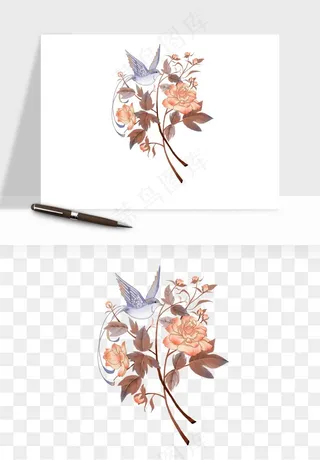 手绘国潮牡丹花花卉图案png免抠