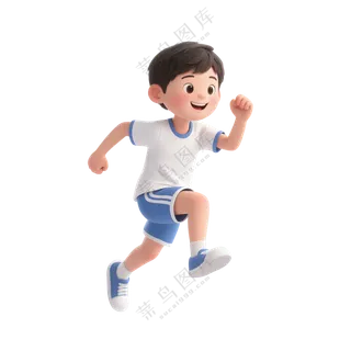 蓝+白色纯净3D风格跑步的男孩2免抠PNG素材
