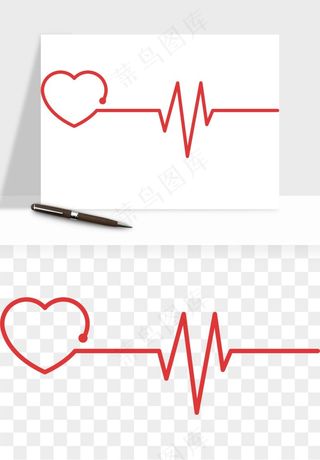 手绘心电图爱心线条png免抠