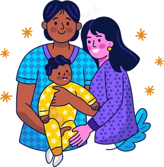  父母抱着宝宝 美式多巴胺色彩插画