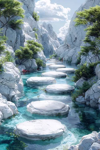 一个惊人的超现实主义景观的海洋泻湖与白色的小岛