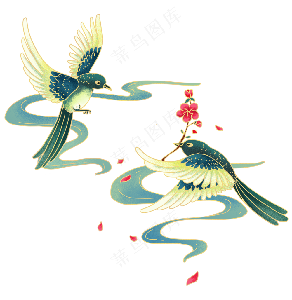 卡通漫画喜鹊比翼鸟