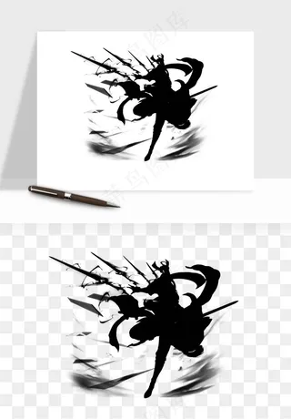 水墨江湖侠客武侠剪影png免抠