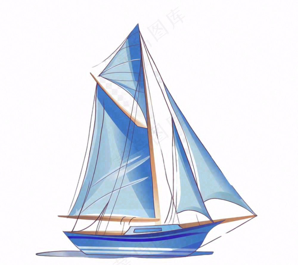 海上帆船交通工具卡通插画免抠
