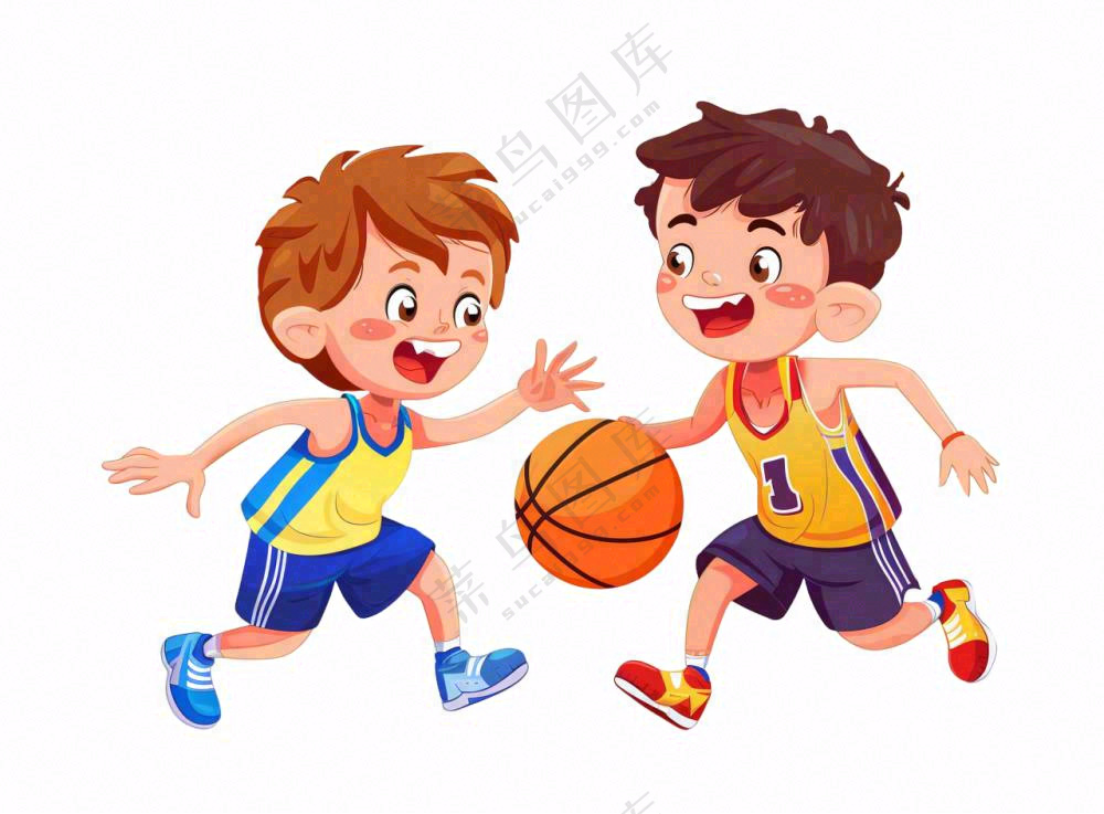 打篮球的少年学生儿童运动卡通人物插画免抠
