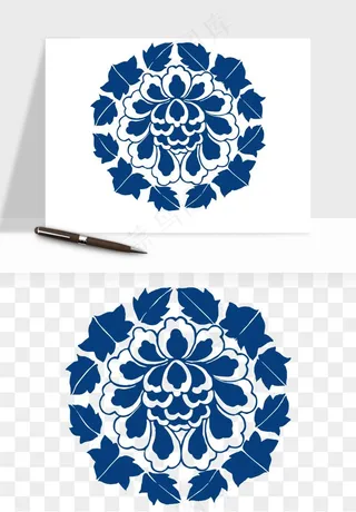 青花瓷花纹花卉图案png免抠