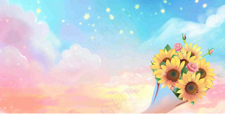 教师节花束向日葵礼物插画背景