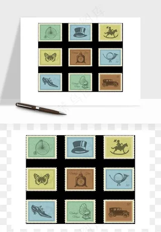 邮票复古手绘矢量