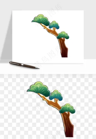 国潮松树松枝松叶png免抠