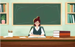 讲台上课教书育人老师黑板教师节卡通插画背景