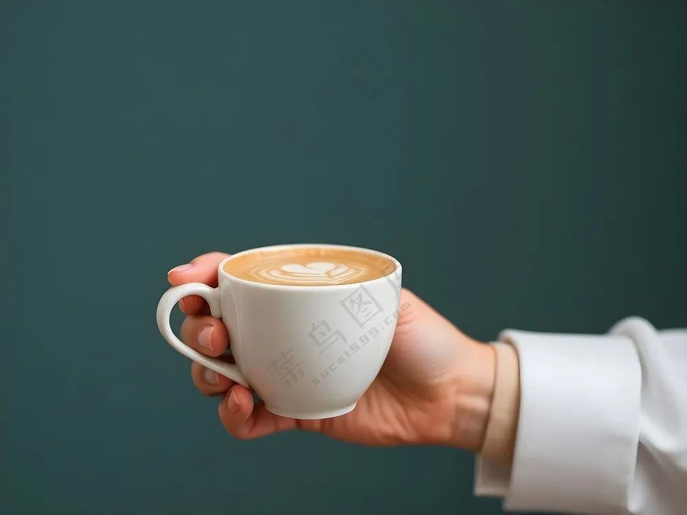 手持一杯卡布奇诺咖啡图片