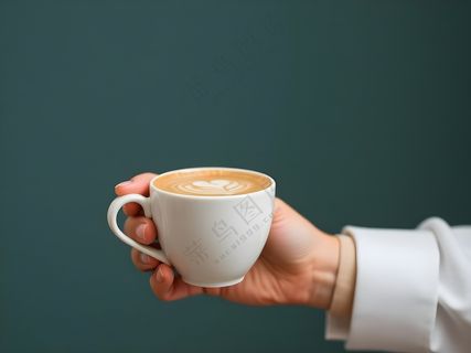 手持一杯卡布奇诺咖啡图片