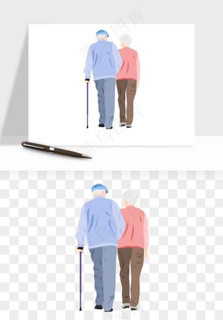 手绘老人陪伴png免抠