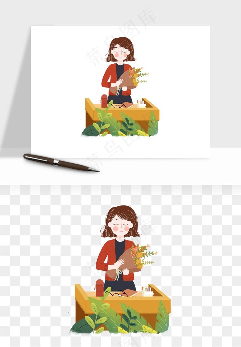 手绘教师节老师学生png免抠