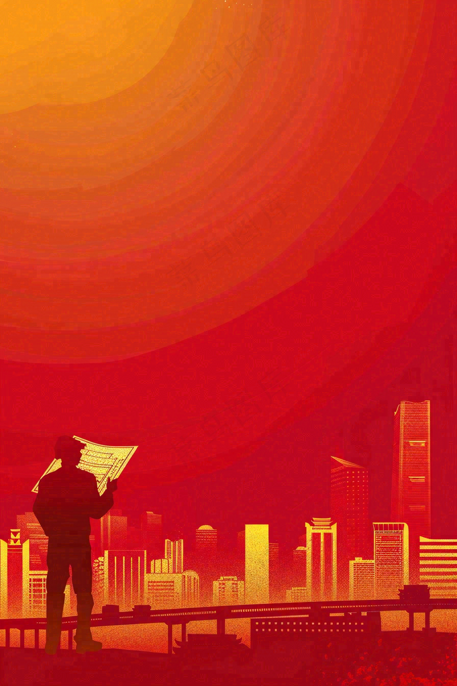 红色工地指挥工人职业人物剪影劳动节插画背景