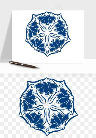 青花瓷花纹花卉图案png免抠