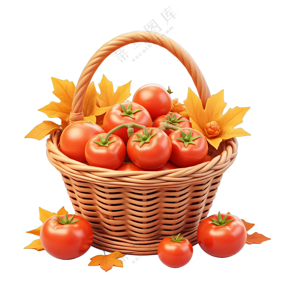 橙色的西红柿放在篮子里