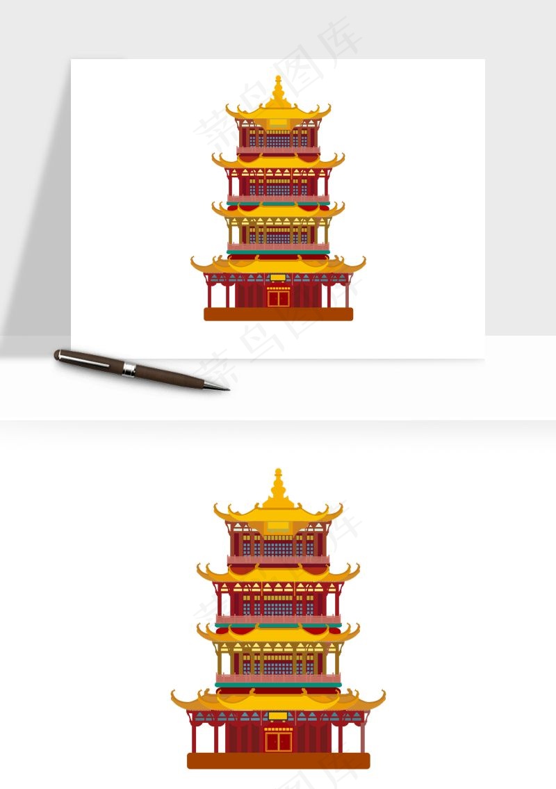 国潮风古建筑古楼古塔鼓楼ai,png免抠图