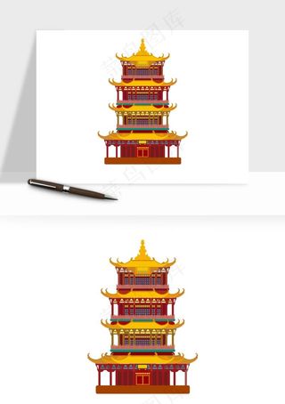 国潮风古建筑古楼古塔鼓楼ai,png免抠图