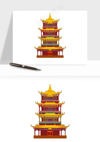 国潮风古建筑古楼古塔鼓楼ai,png免抠图
