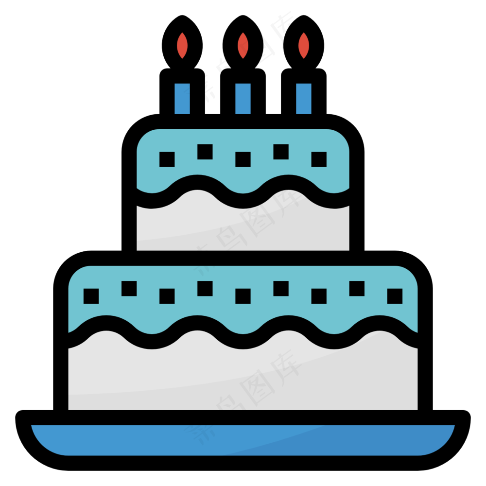 蛋糕 生日蛋糕 双层蛋糕 线性彩色图标