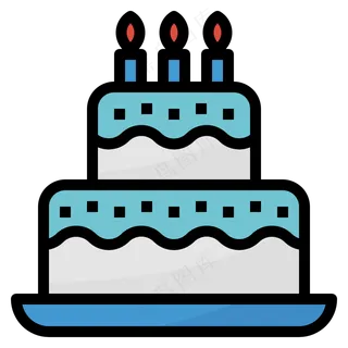 蛋糕 生日蛋糕 双层蛋糕 线性彩色图标